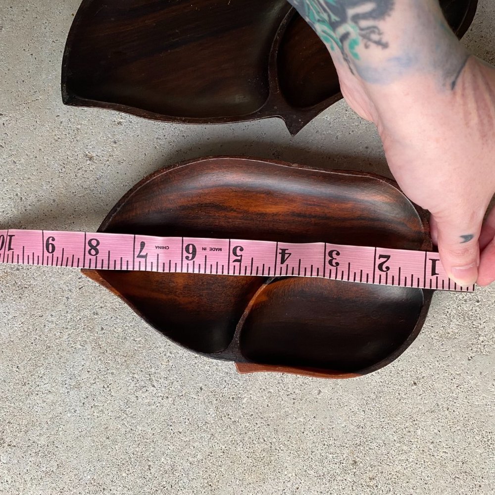 2 PC Two Toned Sectioned Wooden Leaf Trinket Trays - Picture 9 of 11